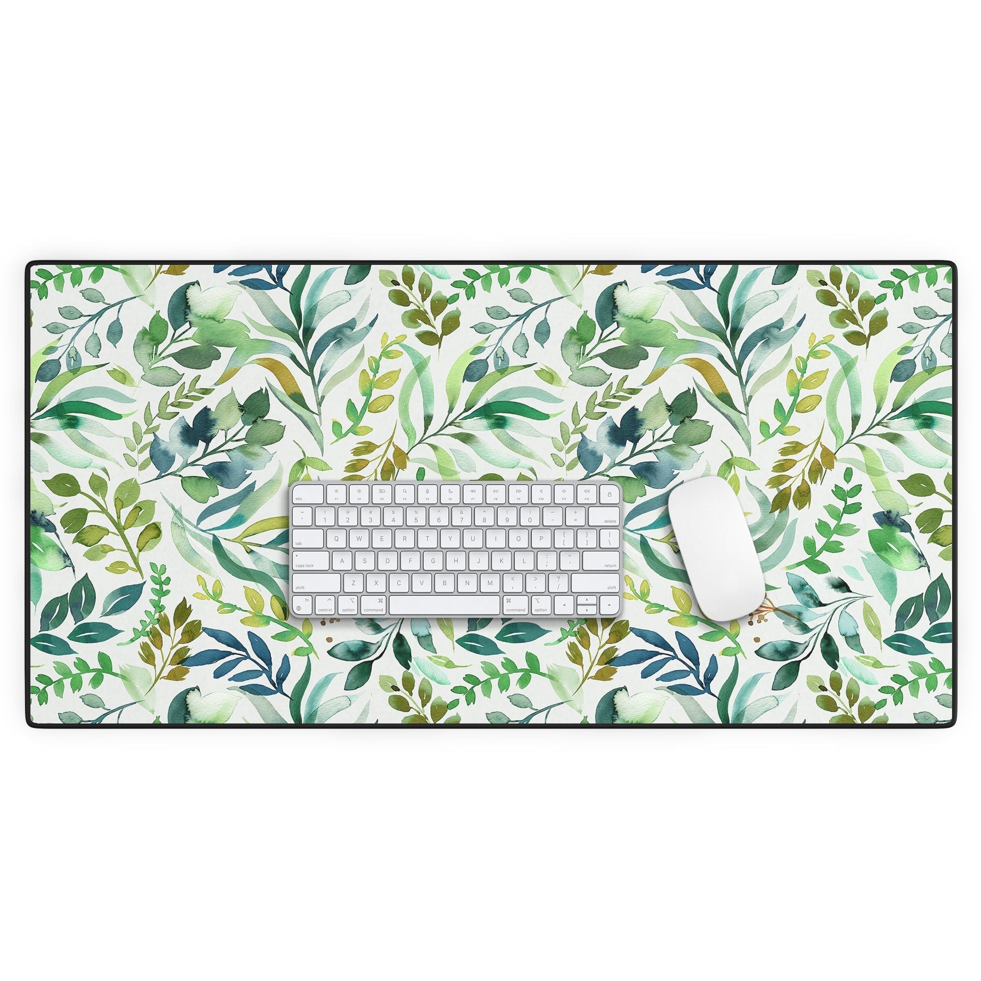 Ninola Design Botanic Retreat Loose Botanical Leaves Watercolor Green Desk Mat