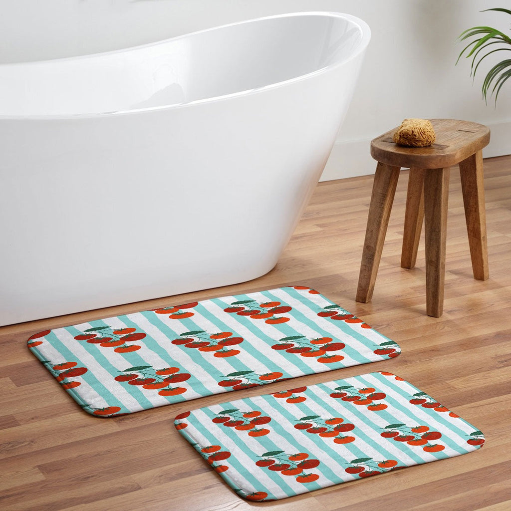 Design by Spark Zesty Tomatoes and Stripes Memory Foam Bath Mat
