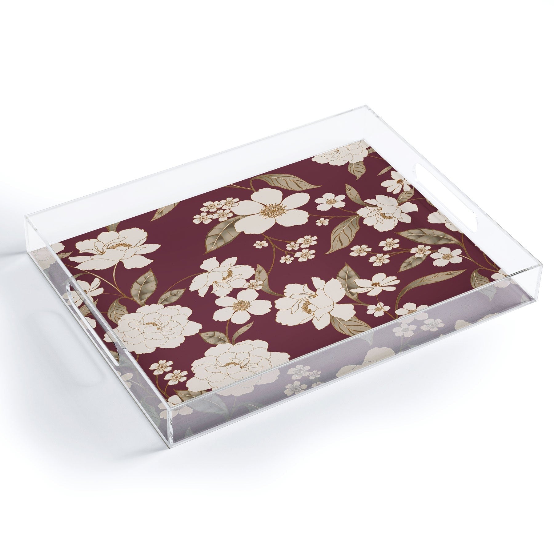 Gabriela Fuente Burgundy Floral Roberta Acrylic Tray
