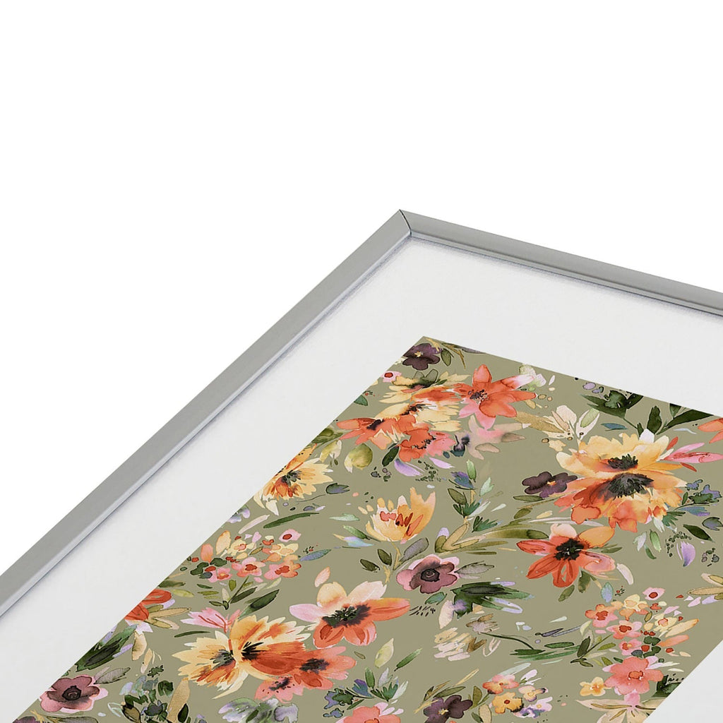 Ninola Design Botanic Retreat Painterly Tropical Flowers Sage Green Metal Framed Art Print