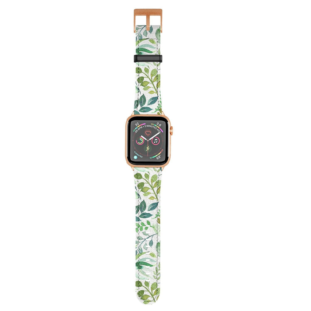 Ninola Design Botanic Retreat Loose Botanical Leaves Watercolor Green Apple Watch Band