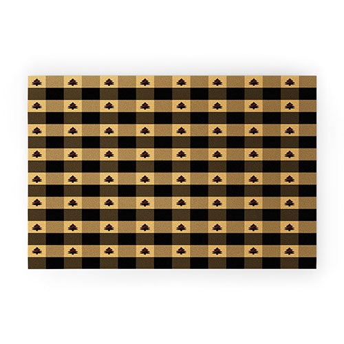 Design by Spark Black Gold Tree Tree Gingham Welcome Mat