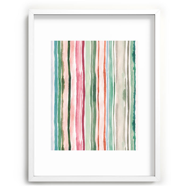 Ninola Design Botanic Retreat Watercolor Stripes Green Orange Red Recessed Framing Rectangle