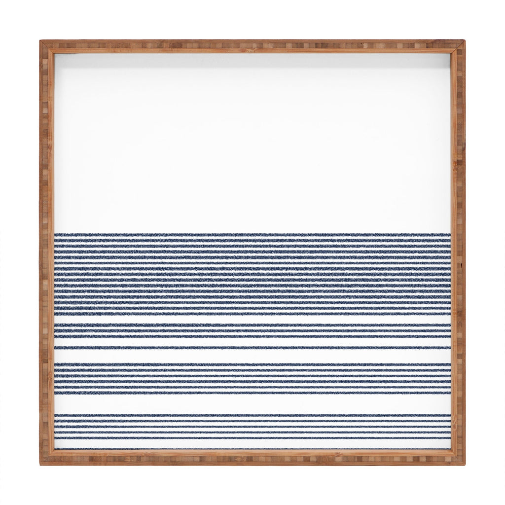 Kierkegaard Design Studio organic stripes naut navy blue and white Square Tray