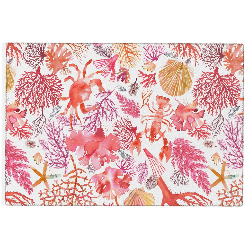 Ninola Design Botanic Retreat Coral Reef Crab Lobster Red Outdoor Rug