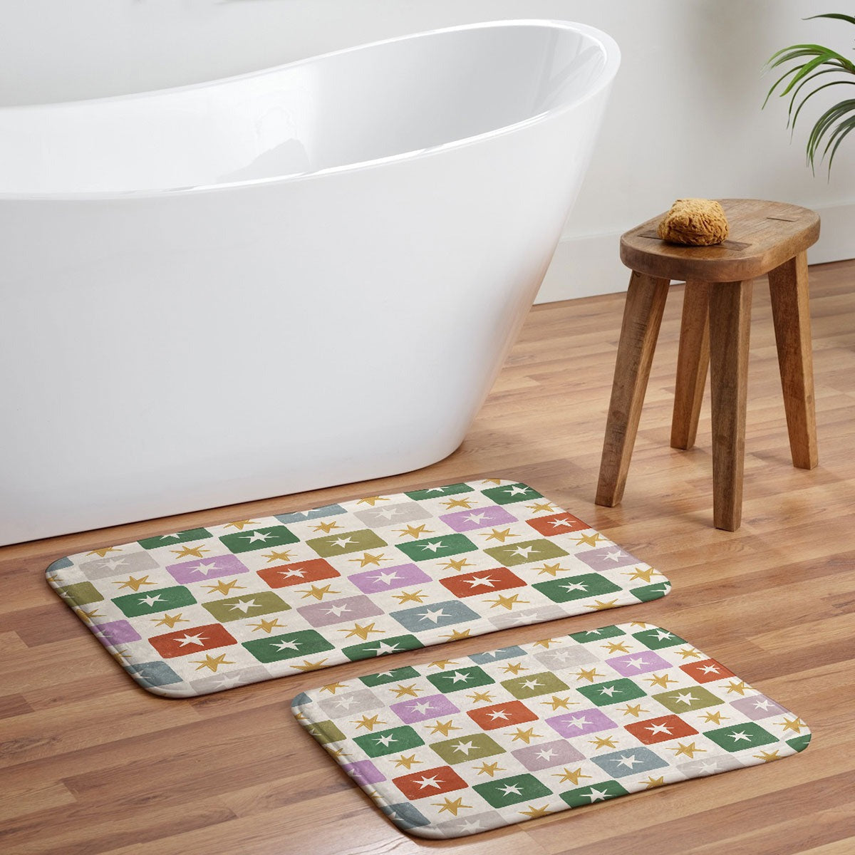 LouBruzzoni Retro Star Block Pattern Memory Foam Bath Mat