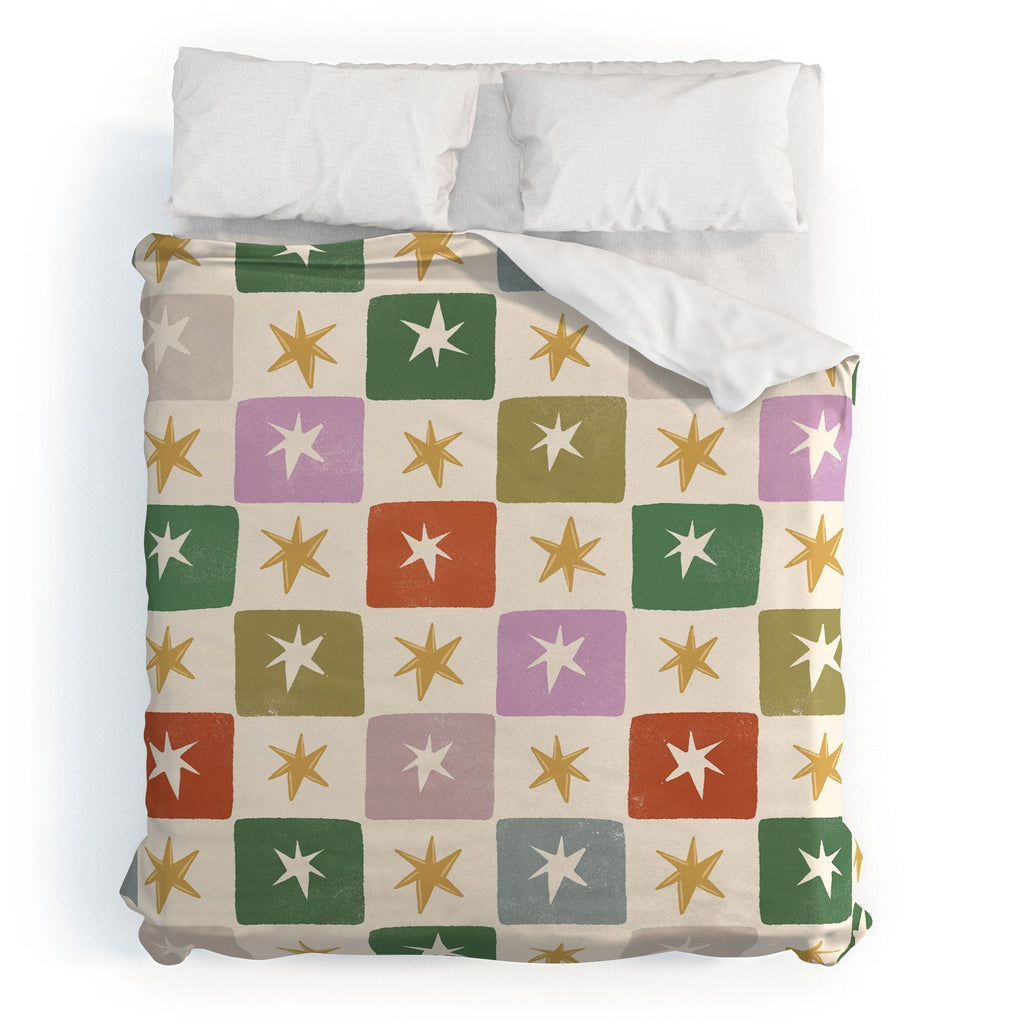 LouBruzzoni Retro Star Block Pattern Duvet Cover