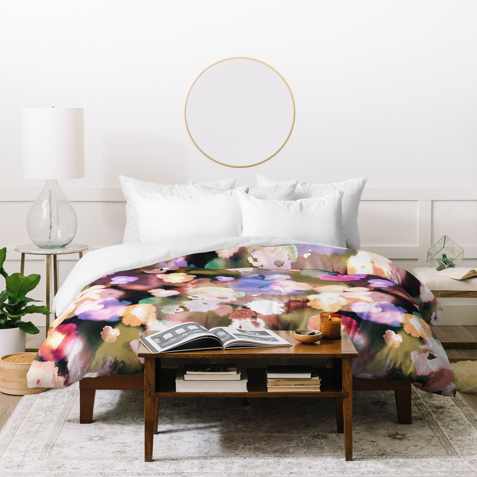 Ninola Design Botanic Retreat Ombre Abstract Watercolor Flowers Pink gold Duvet Cover