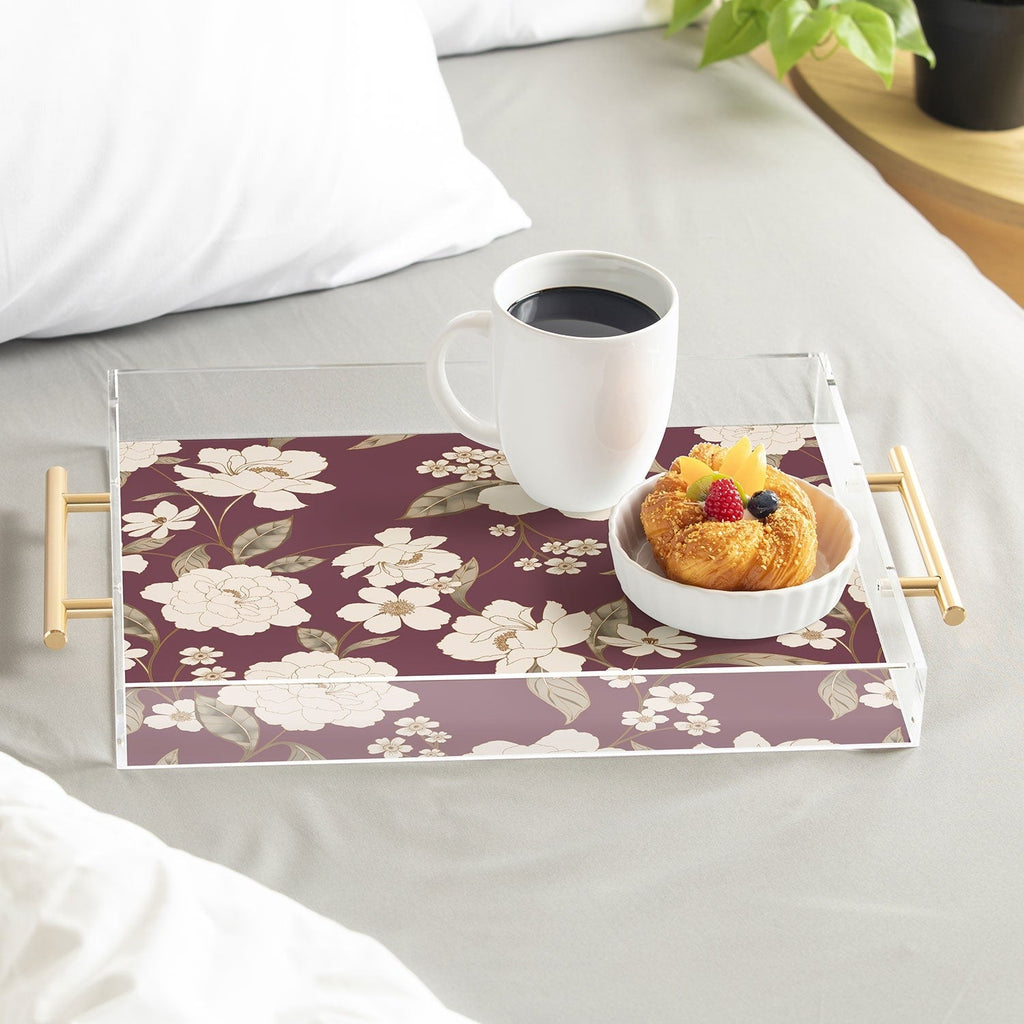 Gabriela Fuente Burgundy Floral Roberta Acrylic Tray
