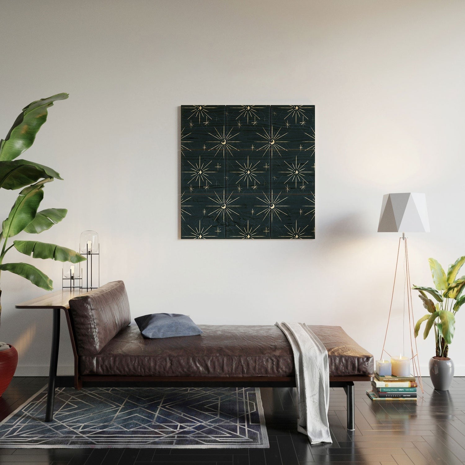 Little Om Pattern Little Moon navy Wood Wall Mural