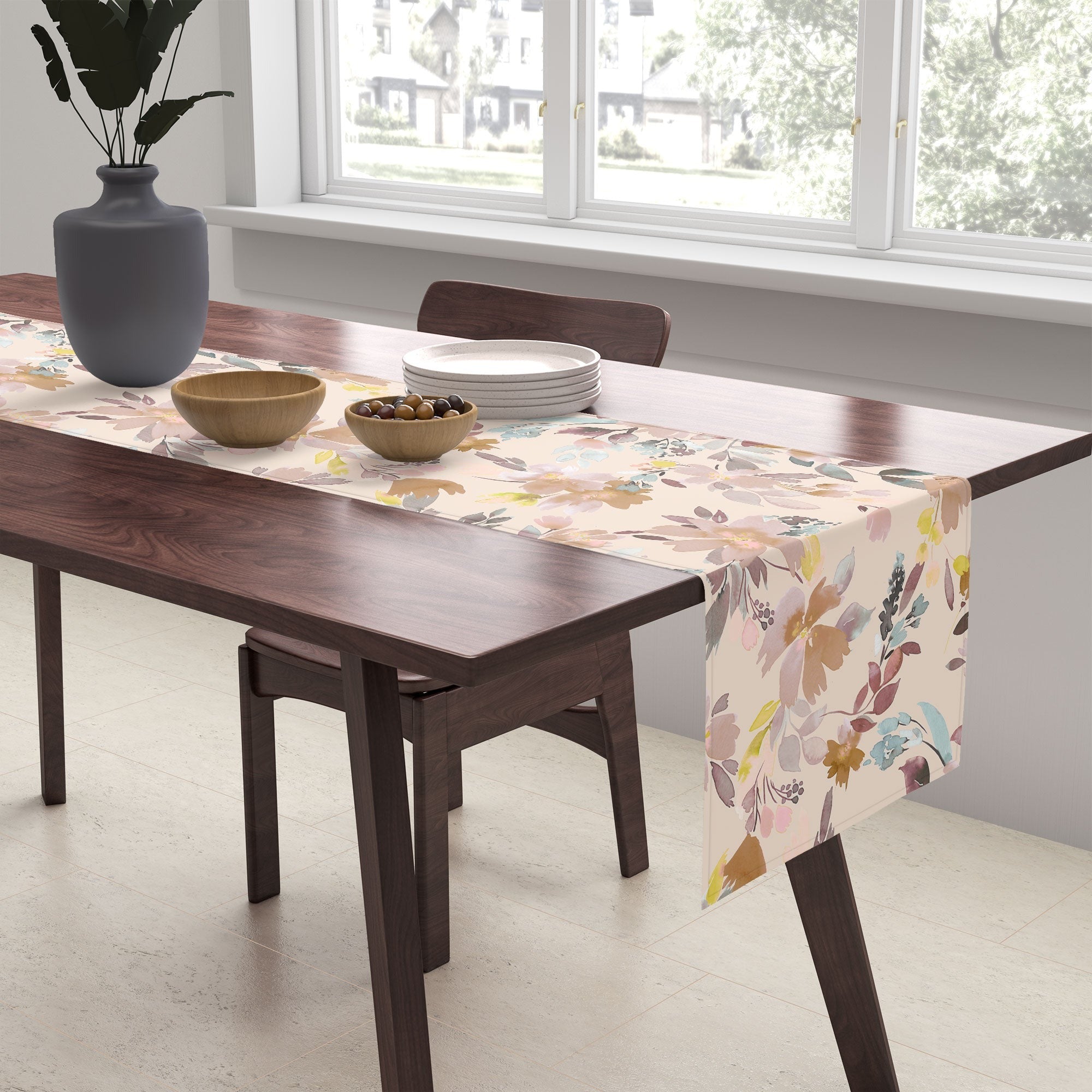 Ninola Design Botanic Retreat Floral Oleander Whimsical Soft Pink Table Runner