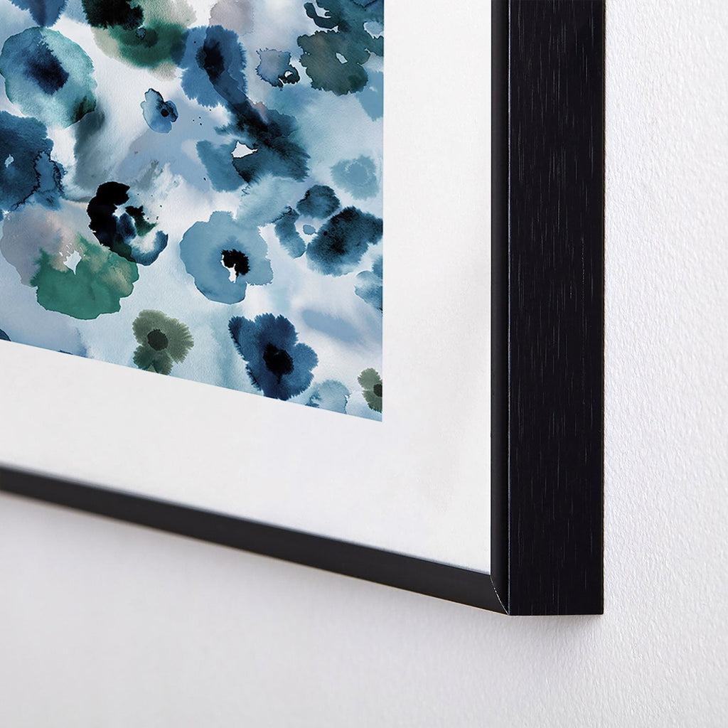 Ninola Design Botanic Retreat Ombre Abstract Watercolor Flowers Blue Navy Metal Framed Art Print