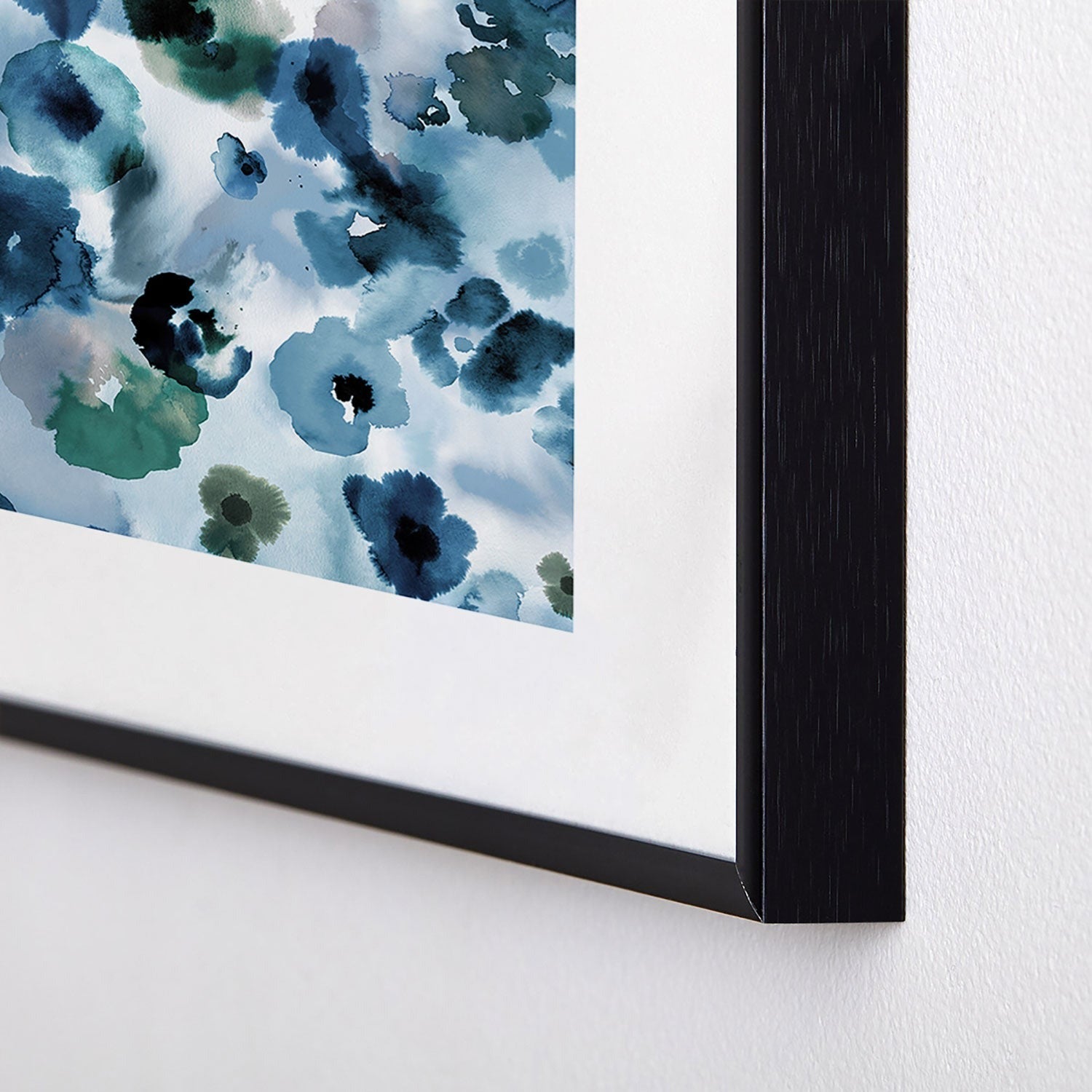Ninola Design Botanic Retreat Ombre Abstract Watercolor Flowers Blue Navy Metal Framed Art Print