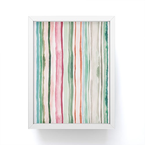 Ninola Design Botanic Retreat Watercolor Stripes Green Orange Red Framed Mini Art Print