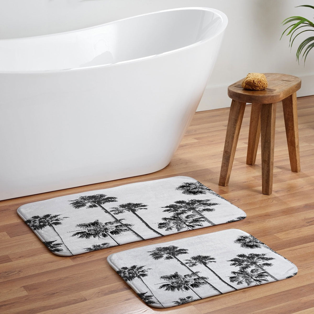 Gal Design Black And White Palms Memory Foam Bath Mat