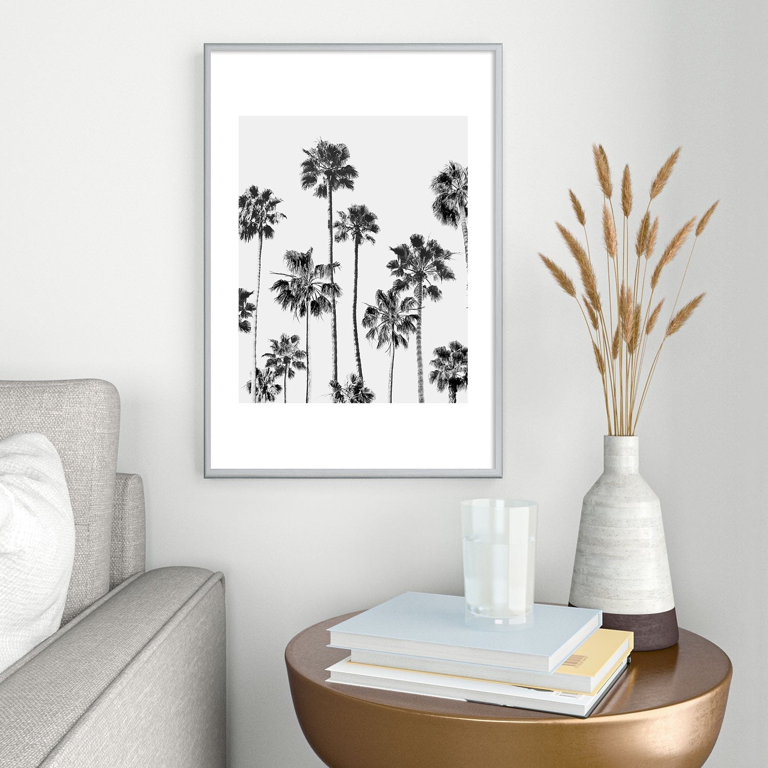 Gal Design Black And White Palms Metal Framed Art Print