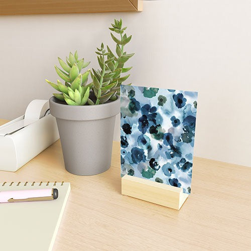 Ninola Design Botanic Retreat Ombre Abstract Watercolor Flowers Blue Navy Mini Art Print