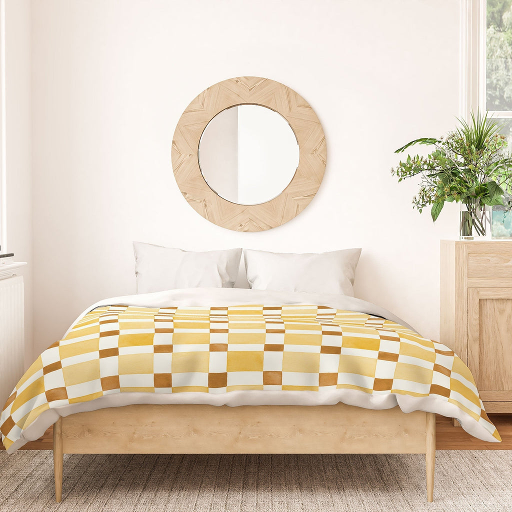Ninola Design Everyday Artifact Checker Mosaic Tiles Geometry Yellow Duvet Cover