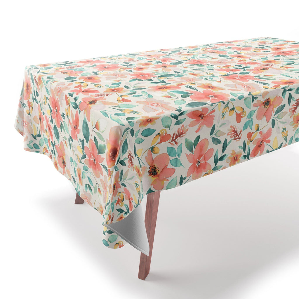 Ninola Design Botanic Retreat Tropical Whimsical Flowers Coral Green Tablecloth