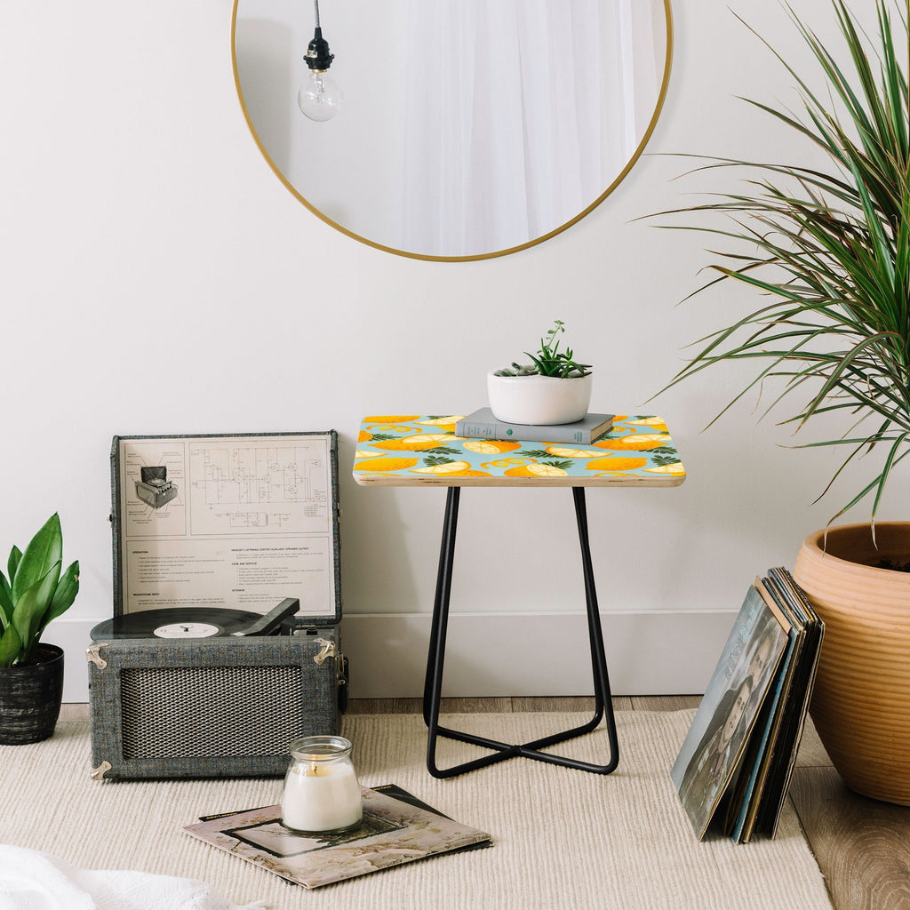Jessica Molina Lemon Pattern on Sky Blue Side Table