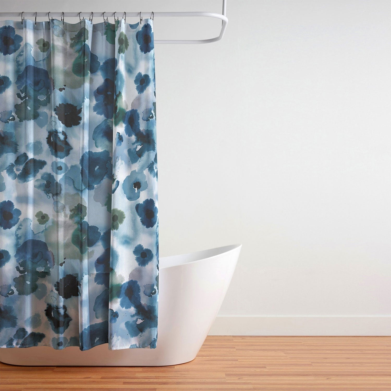 Ninola Design Botanic Retreat Ombre Abstract Watercolor Flowers Blue Navy Shower Curtain