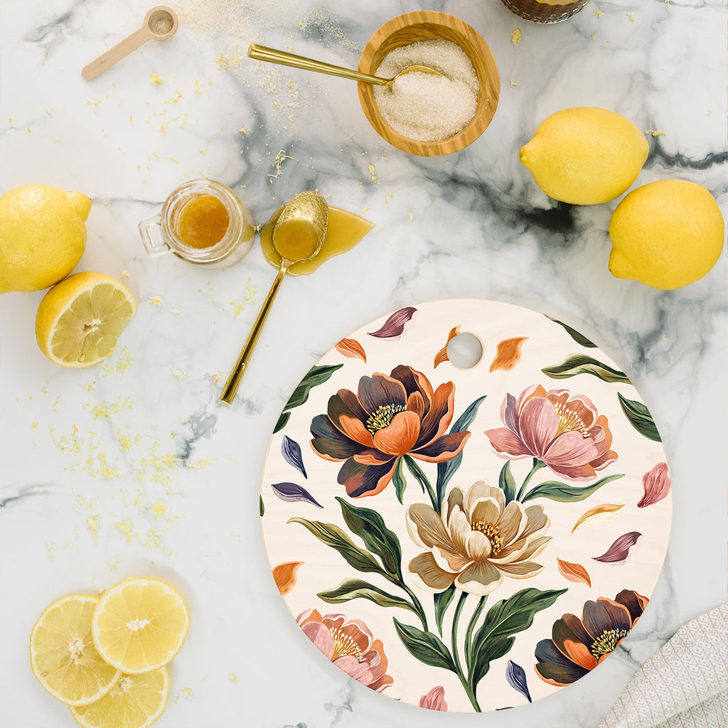 Marta Barragan Camarasa Hand Painted Peony Florals Cutting Board Round