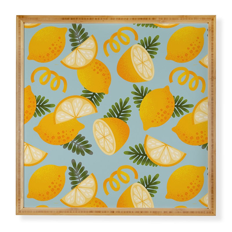 Jessica Molina Lemon Pattern on Sky Blue Framed Wall Art