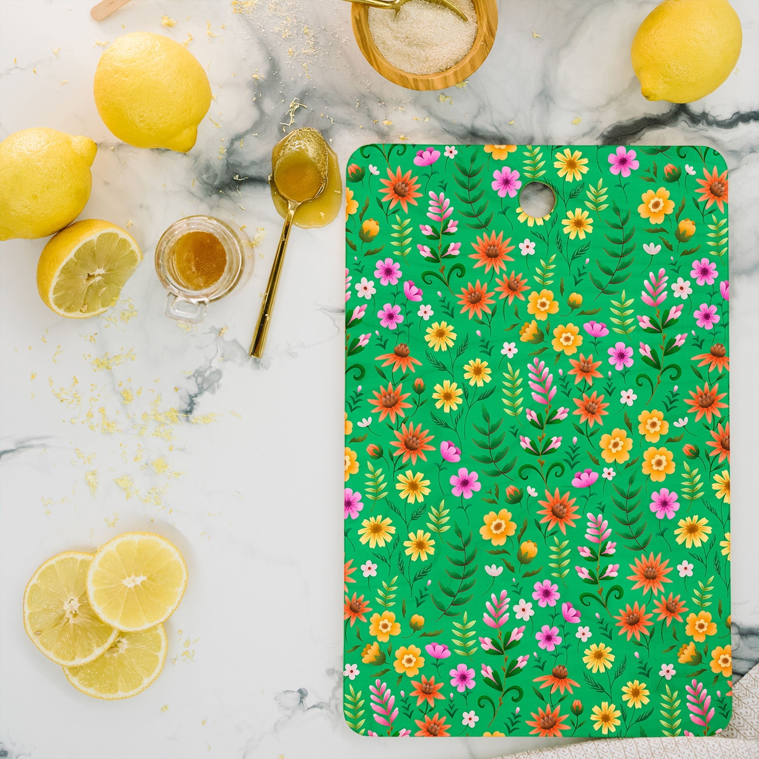 Pimlada Phuapradit Ditsy Spring Floral Green Cutting Board Rectangle