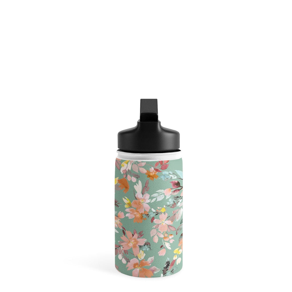 Ninola Design Botanic Retreat Floral Oleander Whimsical Teal Green Water Bottle