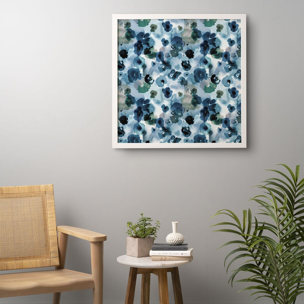 Ninola Design Botanic Retreat Ombre Abstract Watercolor Flowers Blue Navy Framed Wall Art