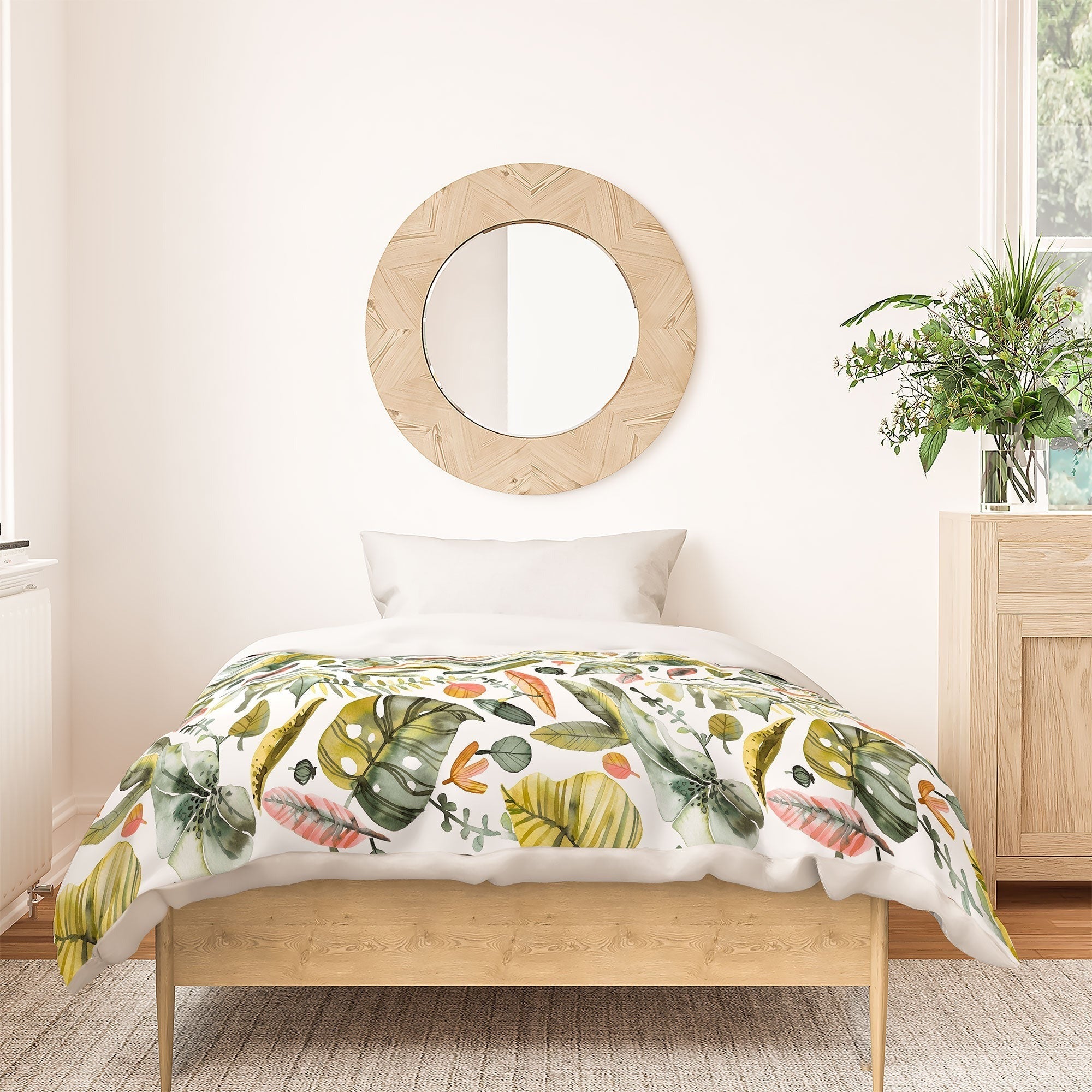Ninola Design Botanic Retreat Tropical Jungle Leaves Botanical Green Orange Duvet Cover