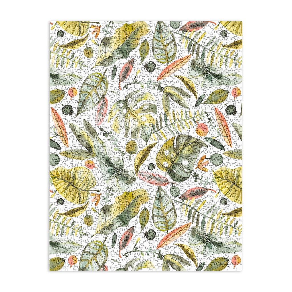 Ninola Design Botanic Retreat Tropical Jungle Leaves Botanical Green Orange Puzzle