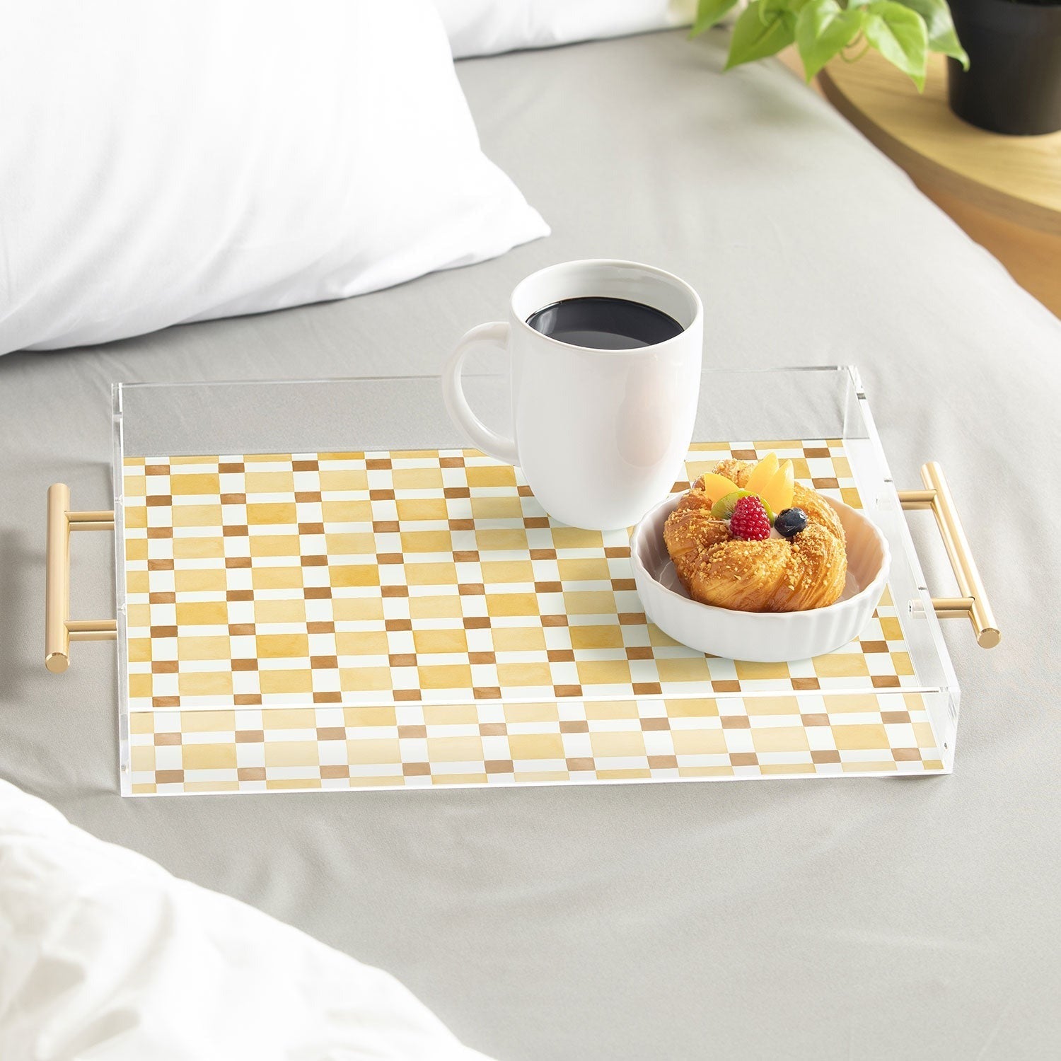 Ninola Design Everyday Artifact Checker Mosaic Tiles Geometry Yellow Acrylic Tray
