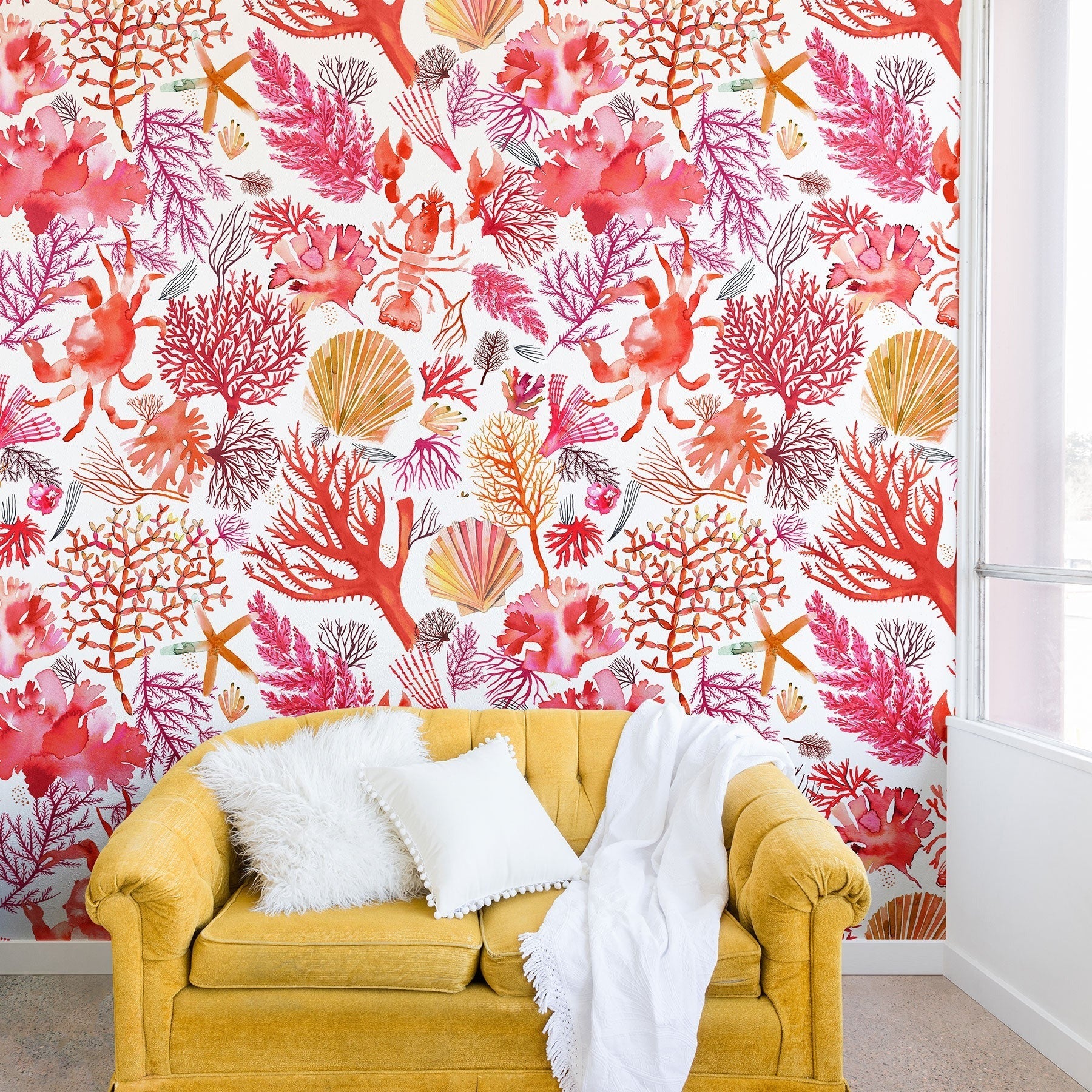Ninola Design Botanic Retreat Coral Reef Crab Lobster Red Wall Mural