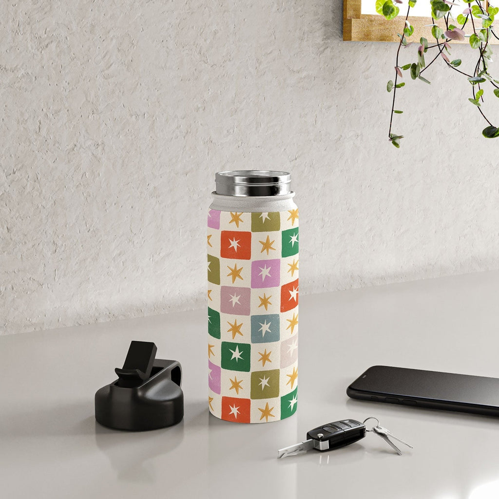 LouBruzzoni Retro Star Block Pattern Water Bottle
