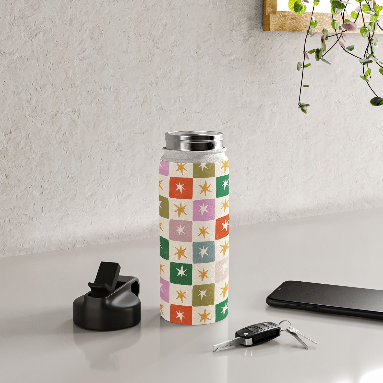 LouBruzzoni Retro Star Block Pattern Water Bottle