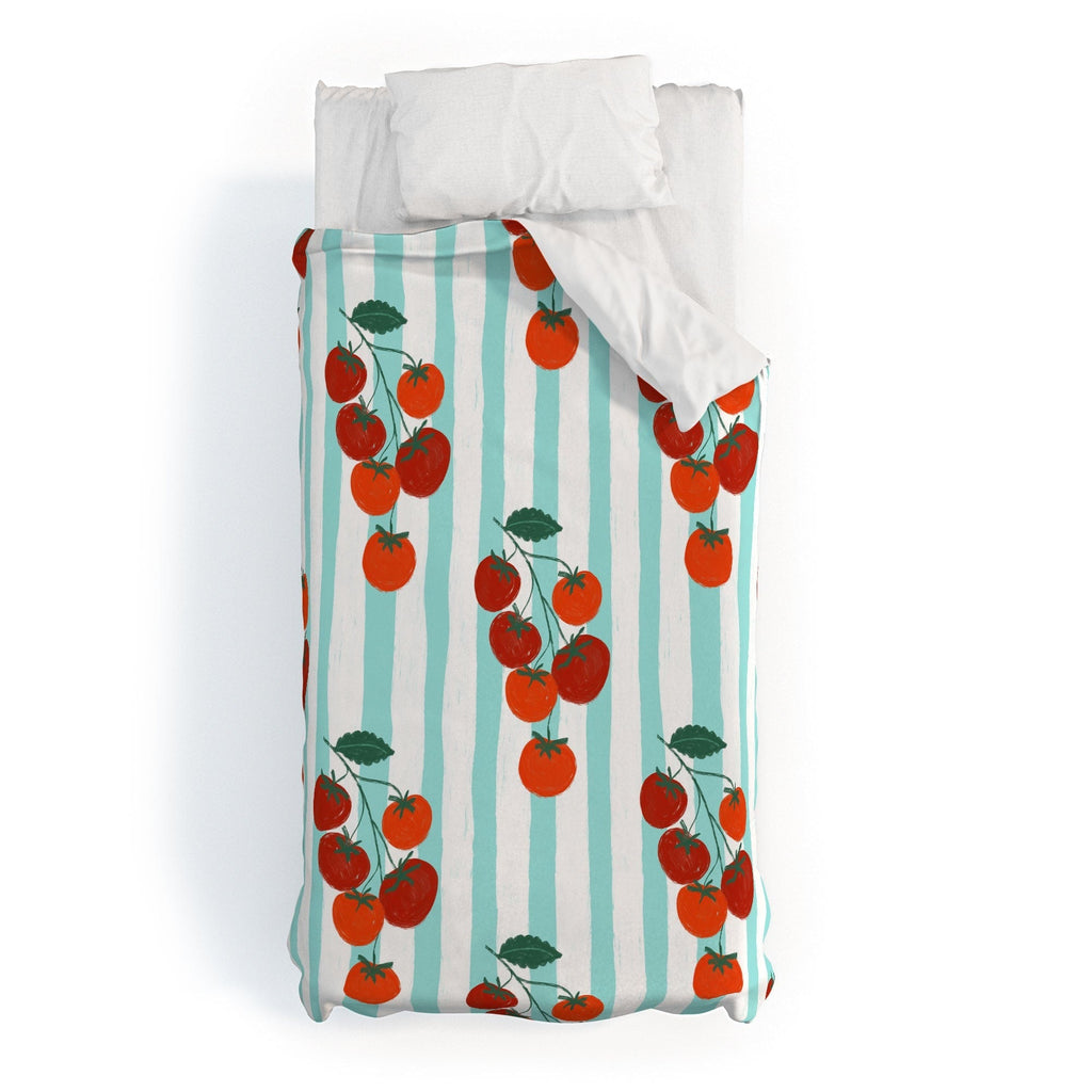 Design by Spark Zesty Tomatoes and Stripes Duvet Cover