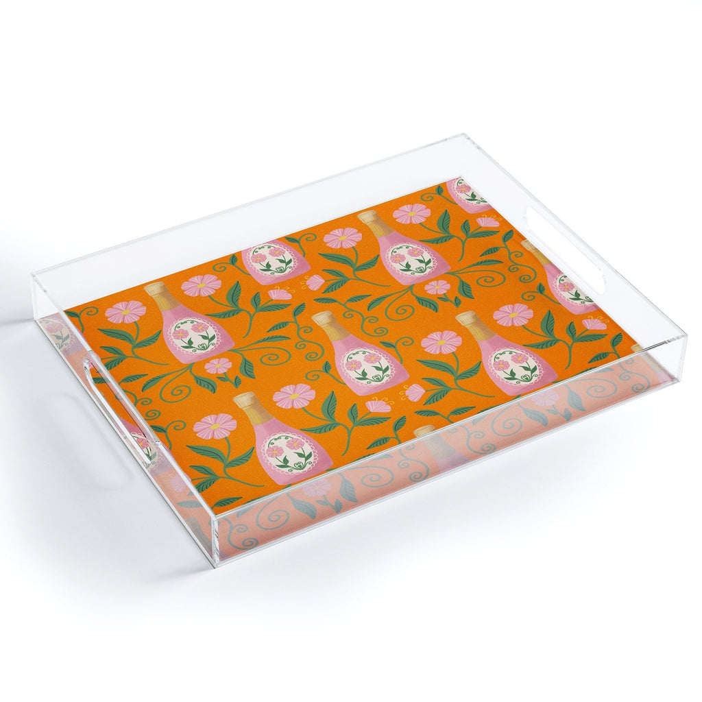 Design by Spark Rose Bubbly And Florals Acrylic Tray