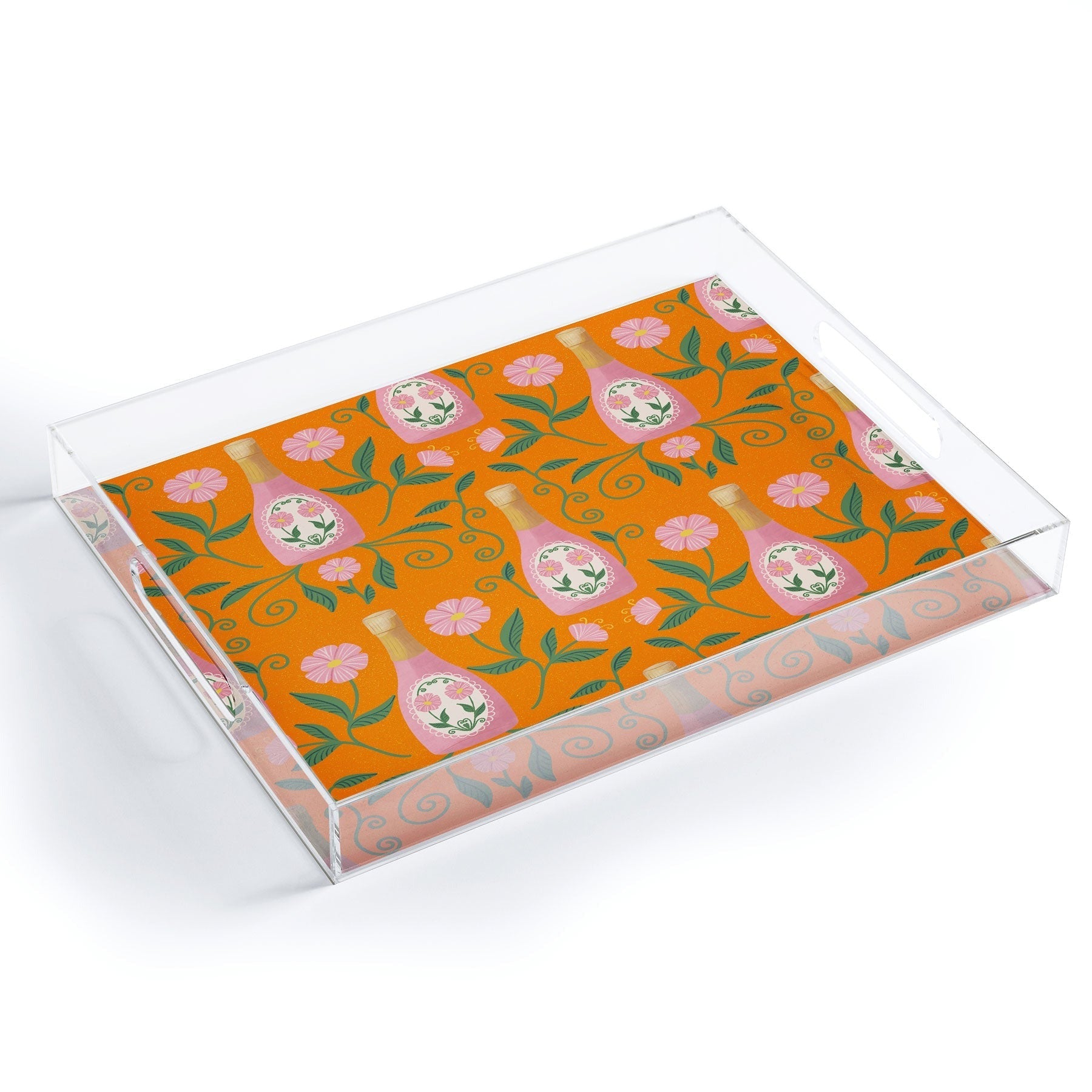 Design by Spark Rose Bubbly And Florals Acrylic Tray