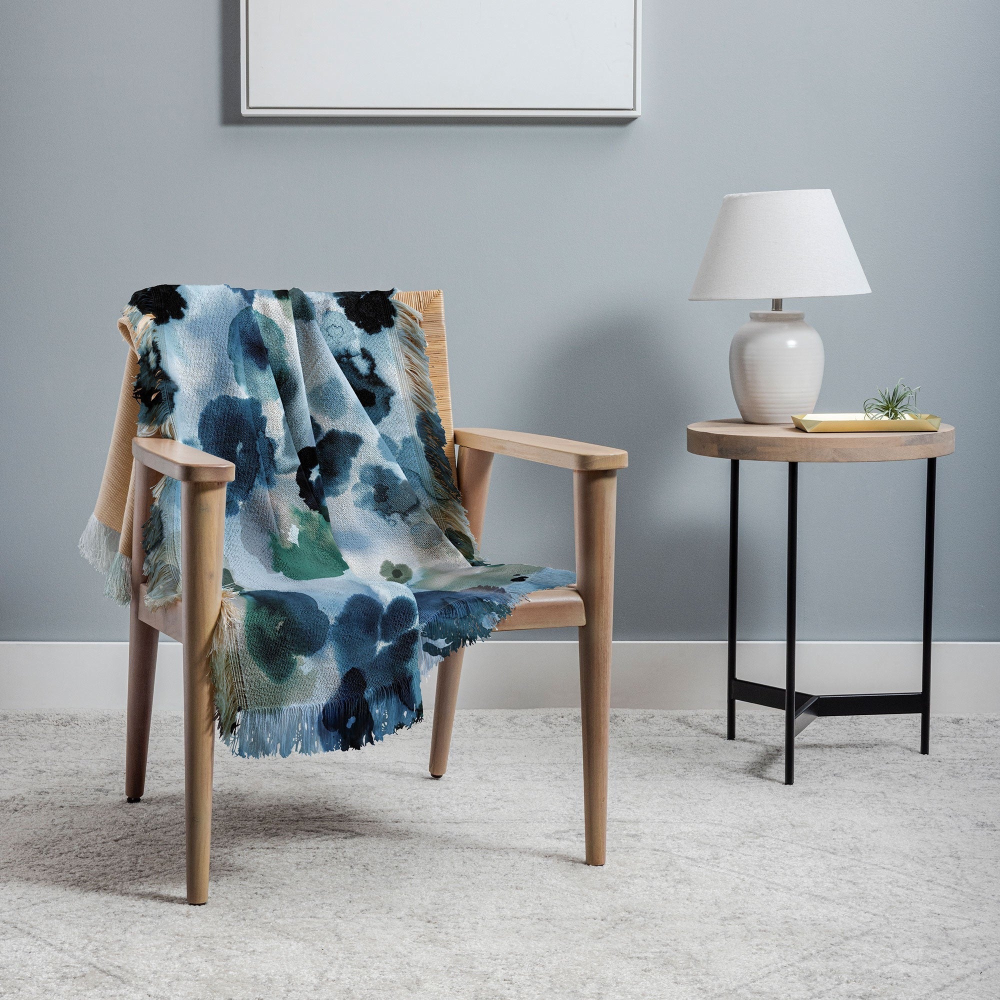 Ninola Design Botanic Retreat Ombre Abstract Watercolor Flowers Blue Navy Throw Blanket