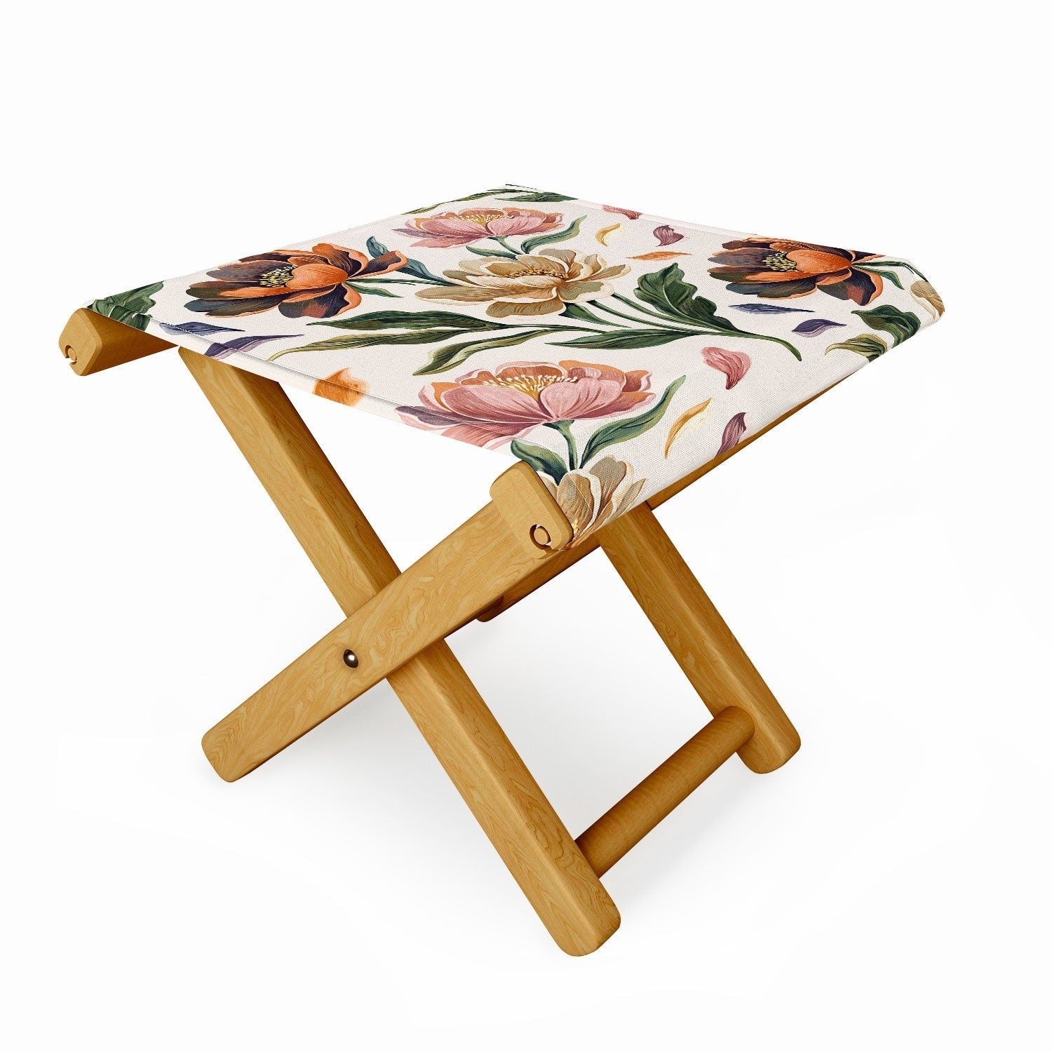 Marta Barragan Camarasa Hand Painted Peony Florals Folding Stool