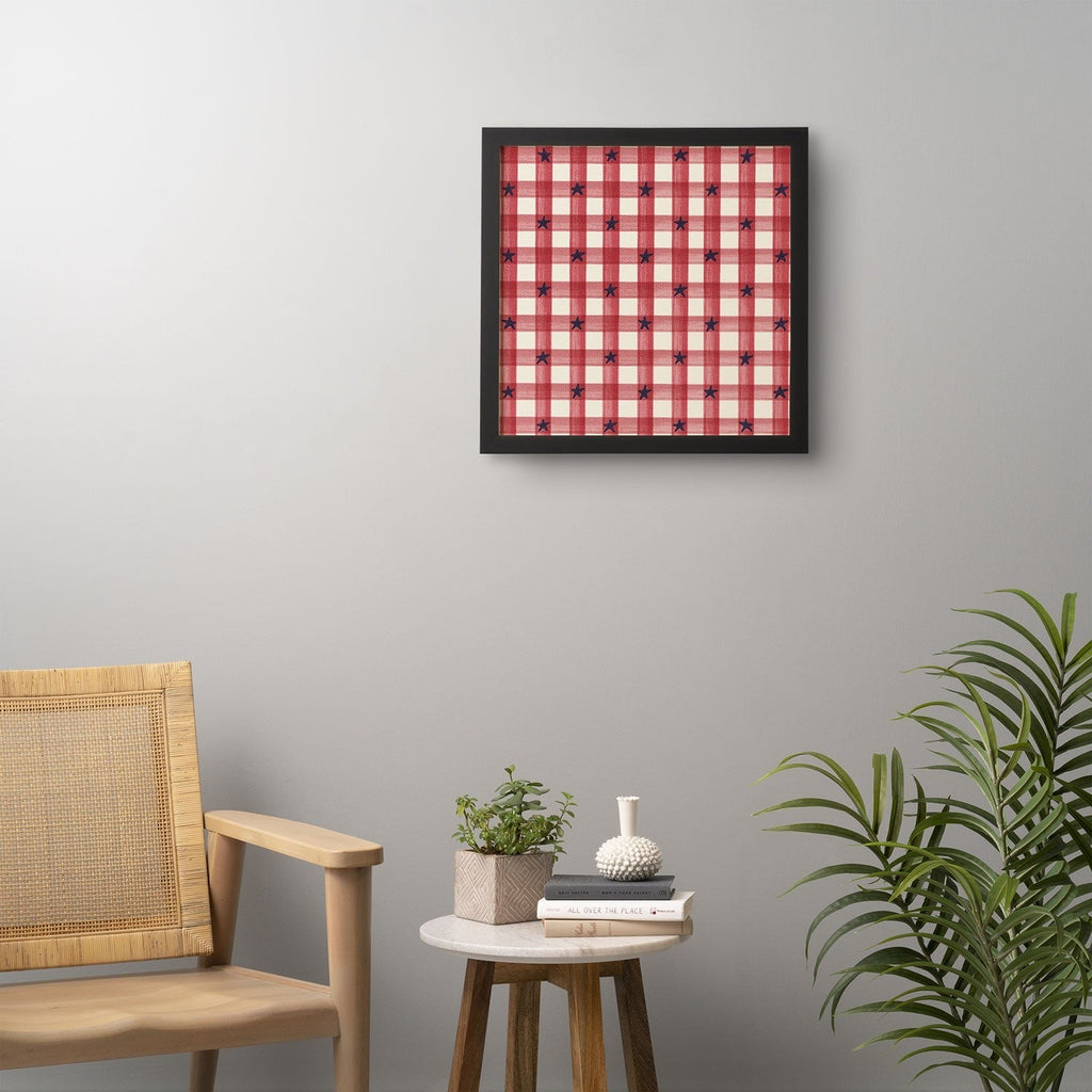 DENY Designs Red Gingham plus Stars Framed Wall Art