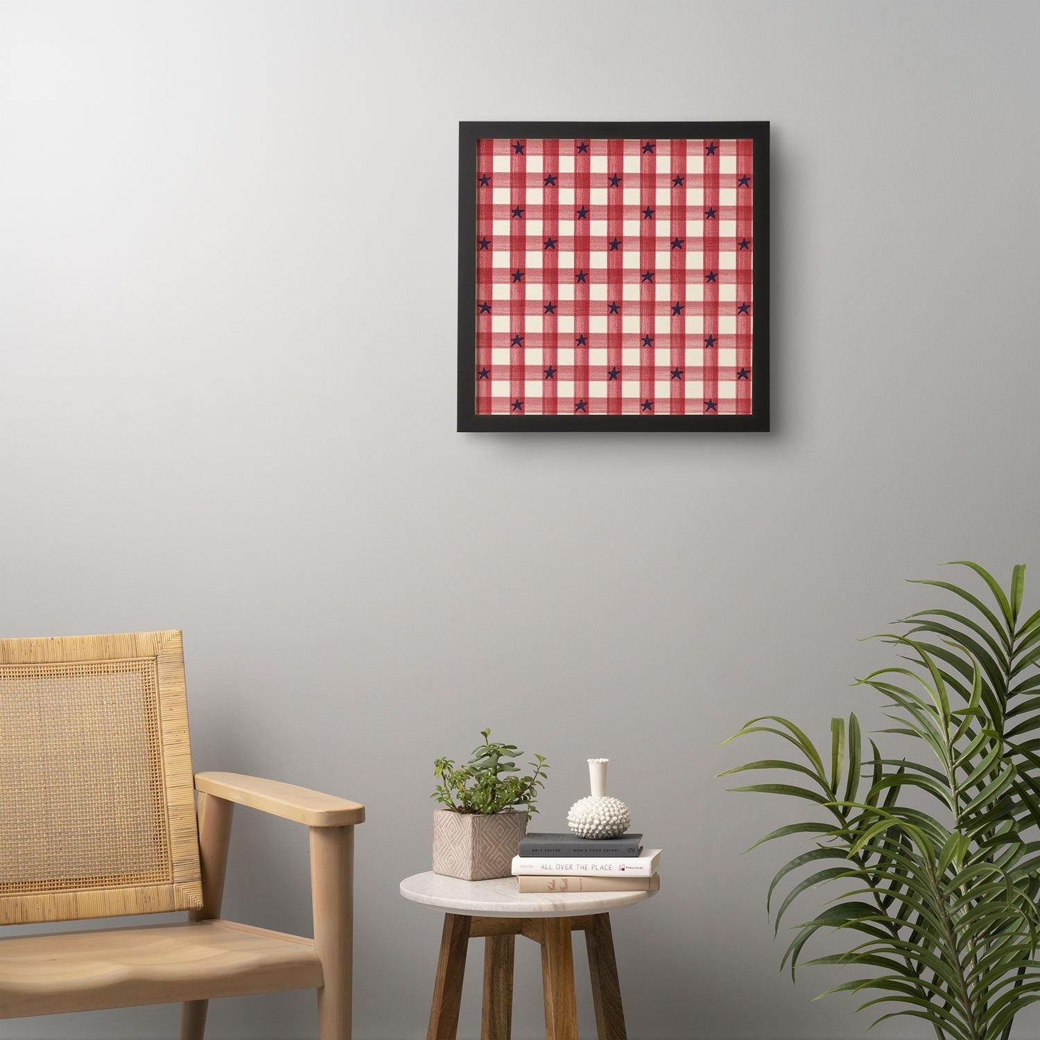 DENY Designs Red Gingham plus Stars Framed Wall Art