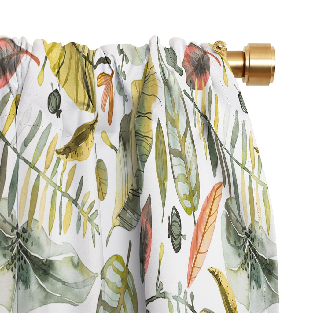 Ninola Design Botanic Retreat Tropical Jungle Leaves Botanical Green Orange Blackout Window Curtain
