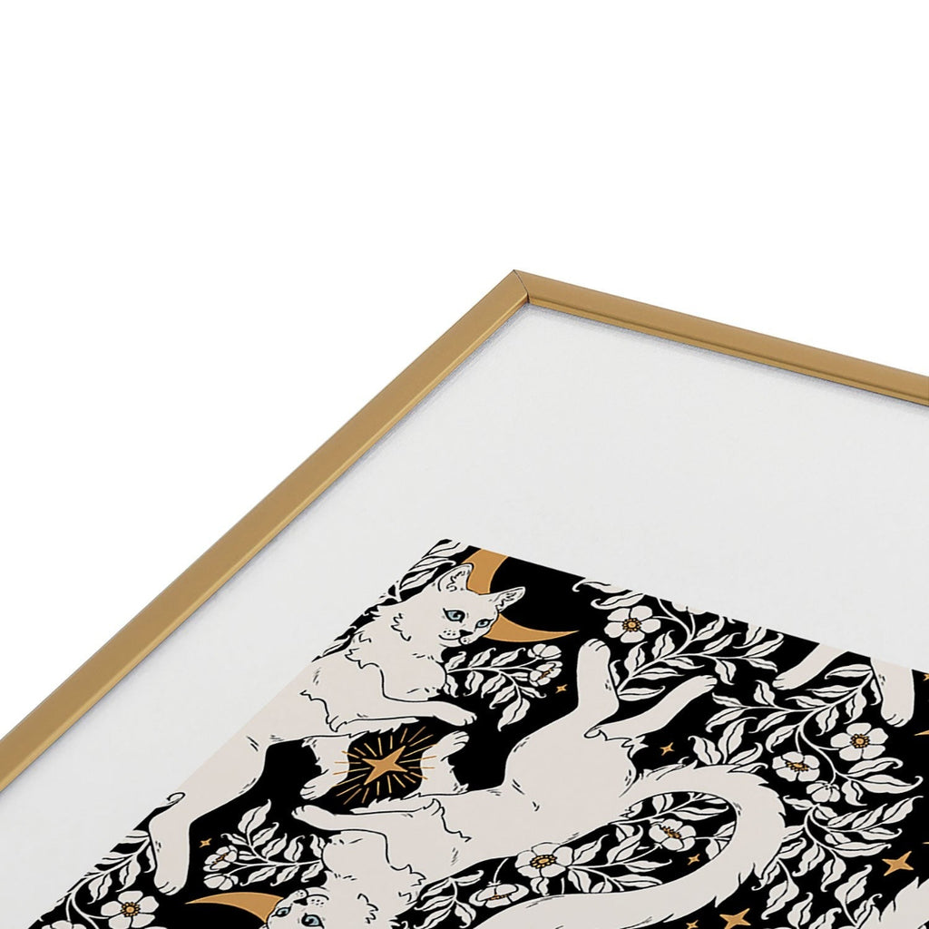 Avenie Celestial Cats Gold Metal Framed Art Print