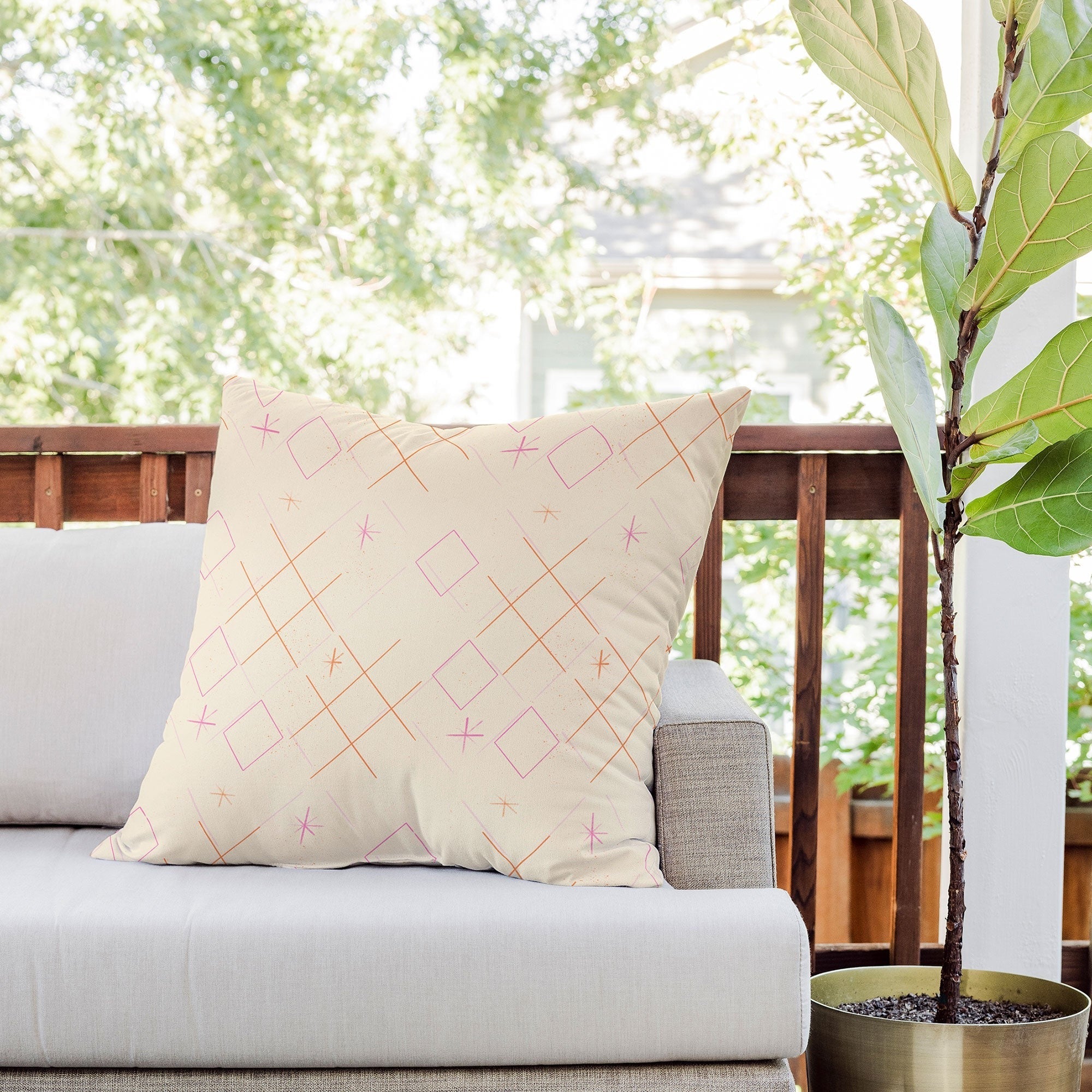 Little Om Starry Web cream Outdoor Throw Pillow
