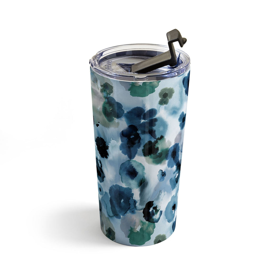 Ninola Design Botanic Retreat Ombre Abstract Watercolor Flowers Blue Navy Travel Mug