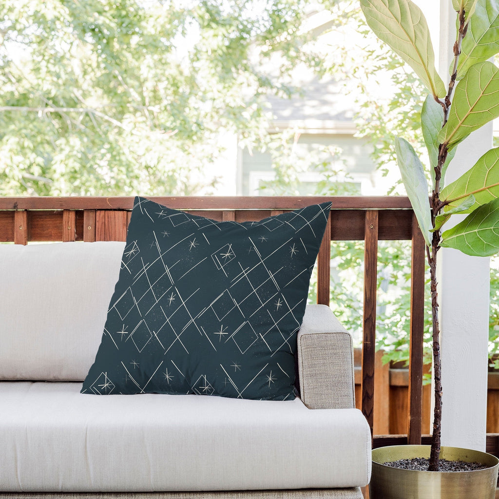 Little Om Starry Web navy Outdoor Throw Pillow
