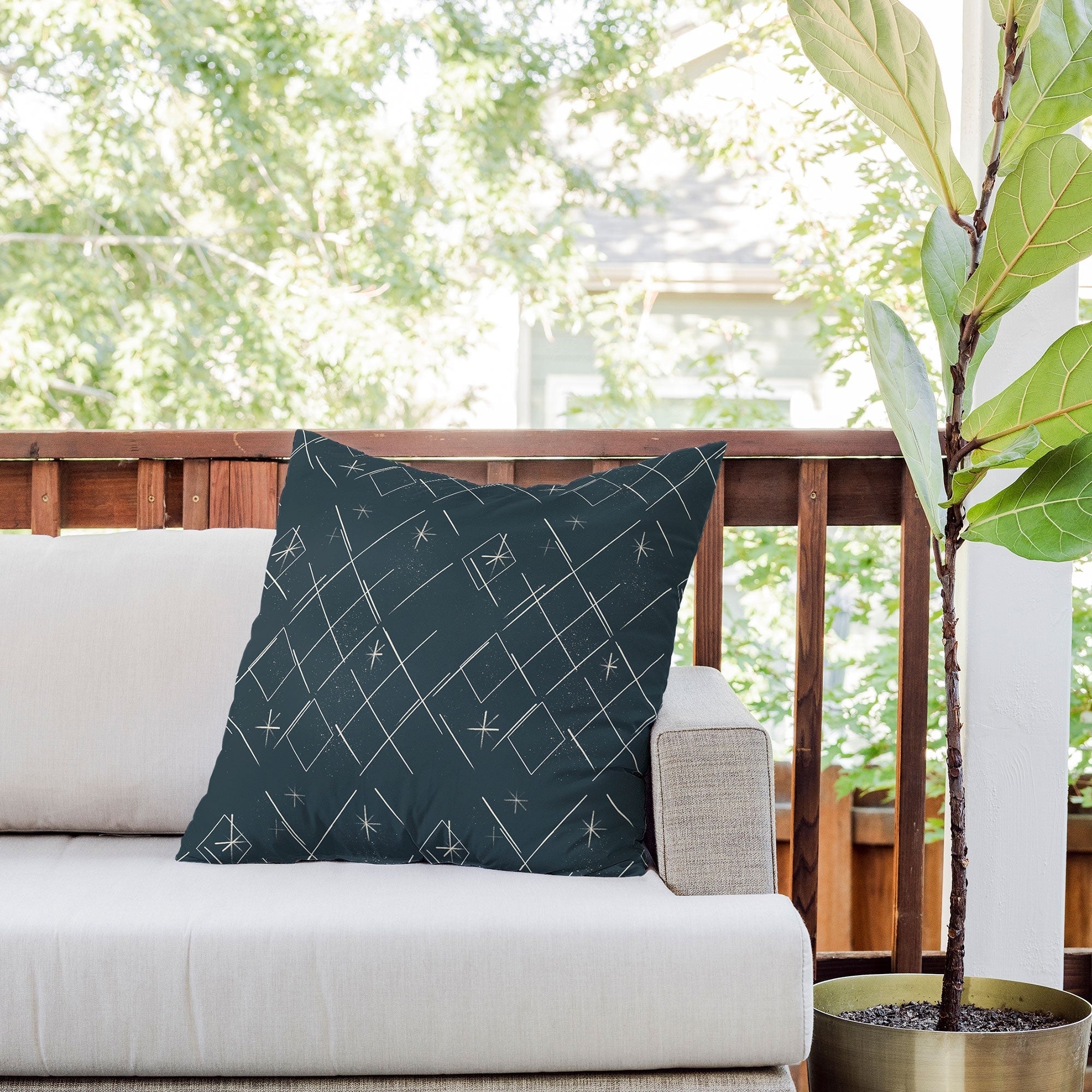 Little Om Starry Web navy Outdoor Throw Pillow