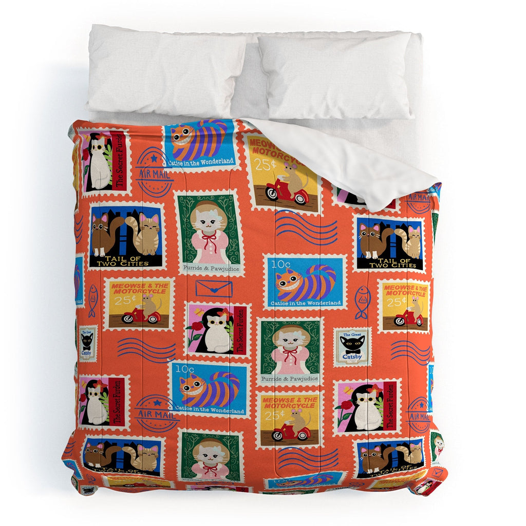 Design by Spark Classic Book Cat Stamps Comforter